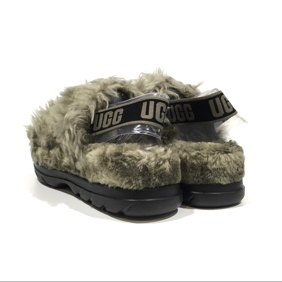 UGG Fluff Sugar Slingback Sandal Slipper -Burnt Olive Faux Fur -Women’s US 8 - Picture 2 of 7